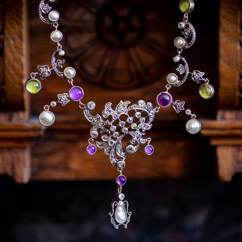 Estate Collection Antique Peridot & Pearl Festoon Necklace – Symmetry Inc.